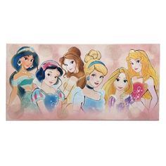 the disney princesses are lined up together for a photo on a pink wallpaper