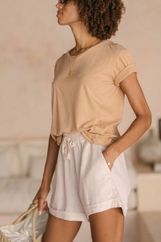 Luna & Rose Linen WILLOW SHORTS - Macadamia Casual Top With Built-in Shorts And Relaxed Fit, Summer Tops With Built-in Shorts And Relaxed Fit, Beige Summer Tops Short Length, Beige Short Length Tops For Summer, Beige Short Length Summer Tops, Beige Fitted Short Length Top, Versatile Short Summer Tops, Versatile Beige Shorts, Short Beige Tops For Spring