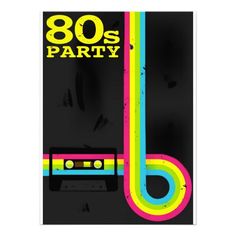 an old school party poster with the words 80's party on it and a tape recorder