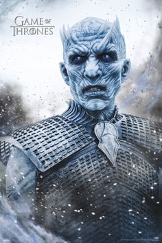 a game of thrones poster with the white walker on it's chest and blue eyes