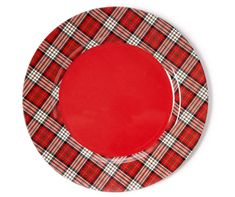 a red plate with a plaid pattern on it