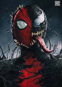 a close up of a spider man with his mouth open