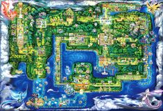 the legend of zelda's map is shown in blue and has green trees on it