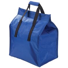 a blue shopping bag with black handles