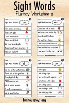 the sight words fluen worksheets are shown in two different styles and colors