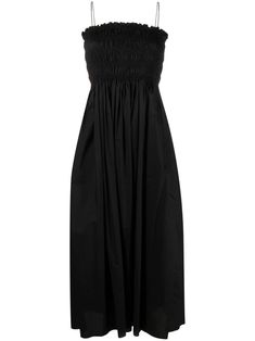 Matteau Shirred Cotton Midi Dress - Farfetch Black Empire Waist Dress, Black Cotton Dresses, Cotton Poplin Dress, Where To Buy Clothes, Planet People, Shirred Dress, Red Beads, Empire Waist Dress, Poplin Dress