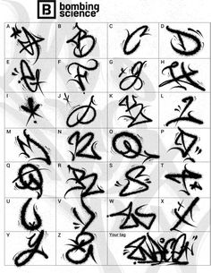 the alphabets and numbers are drawn in black ink