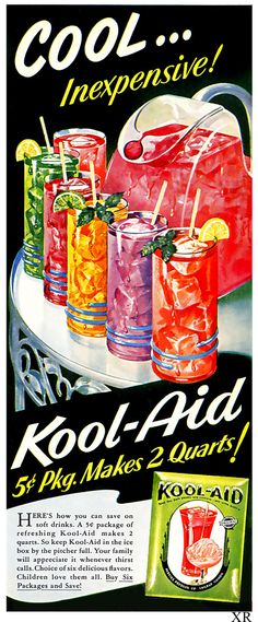 an advertisement for kool aid featuring various drinks