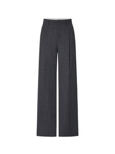 MO&Co. Women's Tailored Pleated Suit Pants Crafted from a wool blend, these straight-leg tailored pants have been designed to fall loosely over the body. The front pleats and back darts create a flattering silhouette, while the side slip pockets and back welt pockets make them functional. Features : - Regular fit, straight legs, full length- Concealed zip closure, front pleats- Wool blend materials Code: MBC3PAT010The back length of size M is 108cmMATERIALS & CARE Material: 94.7% Wool 5.3% Spand Woolen Trousers Women, Tailored Pants Outfit Women, Grey Office Pants, Suit Pants Outfit, Pants Suits For Women, Grey Suit Pants, Tailored Pants Outfit, Pants Png, Formal Pant