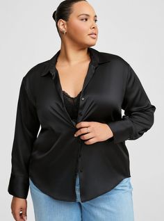 Satin Button Up Long Sleeve Shirt Plus Size Black Button Down Shirt, Cheap Button-up Shirt For Night Out, Chic Cheap Button-up Shirt, Plus Size Satin Blouse Long Sleeve, Satin Long Sleeve Button Up Shirt, Satin Tops Blouses Long Sleeve Plus Size, Plus Size Button Ups, Cheap Playful Button-up Shirt, Plus Size Black Tops Blouses