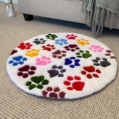 a dog paw print rug on the floor