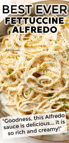 the best ever fettuccine alfredo in a skillet with text overlay