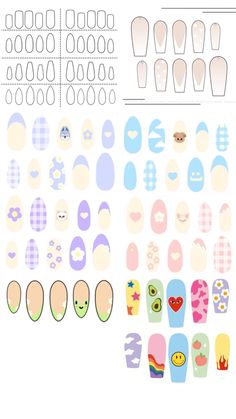 an image of nail stickers with different shapes and designs on them, including the top one