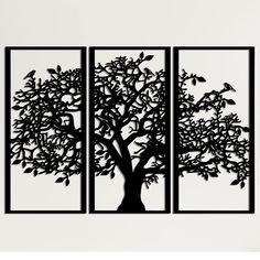 PRICES MAY VARY. Unique Design 3 Panels Metal Tree of Life - Family Tree - Dimensions: Black, 43"W x 30"H / 110 x 75 cm Color: Black textured static powder coating. Product Material: 1,5 mm steel - Quality Lightweight 16 Gauge Steel Product stands 2 cm (0.78") away from the wall. Easy to hang from backside hanger. You just need a nail on the wall for each pieces. ** This type of mounting makes the artwork look like it's floating which creates an interesting drop shadow and 3D effect. ** For indo Black Metal Wall Art, Metal Tree Wall Art, Tree Wall Decor, Metal Tree, 3d Wall Art, Tree Wall Art, Modern Wall Decor, 3d Wall, Tree Art