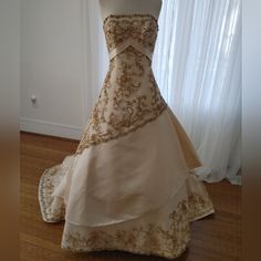 a dress on display in front of a window