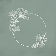 a circle with flowers and leaves drawn in white ink on a green background illustration by person