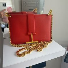 Immaculate Condition, Never Worn Tom Ford High-end Red Shoulder Bag For Office, Modern Red Shoulder Bag With Metal Hardware, Modern Red Bag With Metal Hardware, Red Shoulder Bag With Metal Hardware For Evening, Evening Red Shoulder Bag With Metal Hardware, Red Evening Shoulder Bag With Metal Hardware, Luxury Shoulder Bag With Chain As Gift, Red Luxury Bags With Metal Hardware, Luxury Red Bag With Metal Hardware