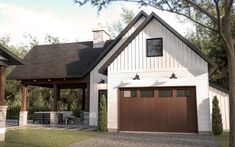 this is an artist's rendering of a house in the country style with two car garages