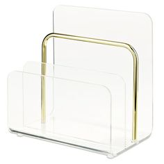 three clear acrylic folders with gold handles