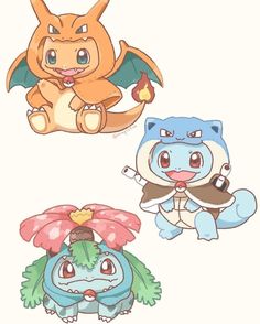 four different types of pokemon stuffed animals