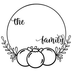 a black and white photo with the word family surrounded by three pumpkins in a circle