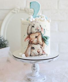 a birthday cake decorated with an image of two dogs