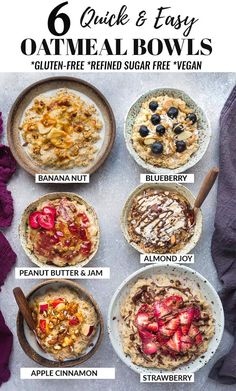 six quick and easy oatmeal bowls with text overlay