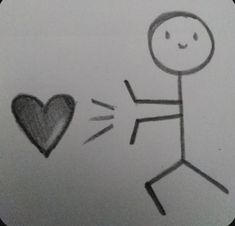 a drawing of a stick figure with a heart in the air and another person holding their arm out