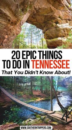 an image of a bridge over water with the words 20 epic things to do in tennessee that you didn't know about