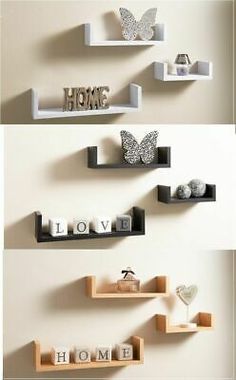 three shelves with letters and butterflies on them