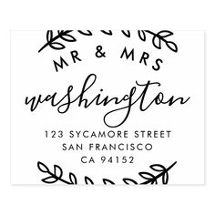 a black and white photo with the words mr and mrs washington on it in cursive font