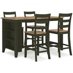 a dining table with four chairs and a bookcase in the middle, on an isolated white background