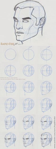 an image of how to draw a man's head with different angles and lines