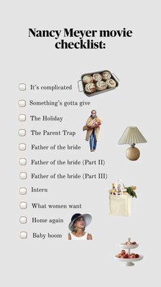 an image of a movie checklist with many things to see on it, including food and