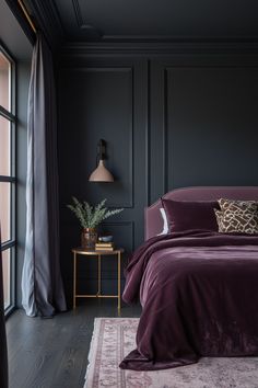 The Color Palette of Tomorrow: Nine Trends for 2025 Farrow And Ball Wine Dark Bedroom, Monochromatic Purple Room, Bedroom Painted All One Color, Brinjal Farrow And Ball Bedroom, Moody Bedroom Color Schemes, Bedroom Color Schemes With Black, Deep Purple Paint Colors, Colour Drenched Bedroom