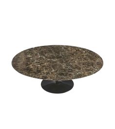 an oval marble table with black base