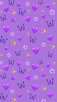 purple hearts and stars on a purple background