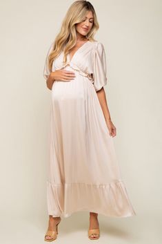 Beige Striped Ruffle Accent Maternity Maxi Dress– PinkBlush Cream Baby Shower Dress, Gender Reveal Dresses For Mom, Modest Maternity Outfits, Flowy Maternity Dress, Maternity Dress Wedding Guest, Maternity Picture Outfits, Maternity Dresses For Baby Shower, Maternity Bridesmaid Dresses, Shower Dress