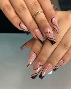 simple nail design, nail designs ,nail designs 2024 , trendy nail designs for women 2024 ,swirl nails , nails , designs ,nails 2024 Black Art Nails Designs, Black Acrylic Nail Designs Short, Bright Fingernails, Gorgeous Nails Designs Classy, Simple Acrylic Nails Coffin, Ombre Acrylic, Unghie Sfumate, Bow Nail, Classy Nail