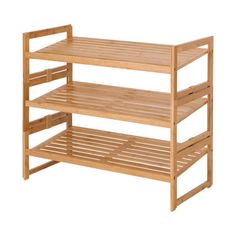 a wooden shelf with three shelves on each side