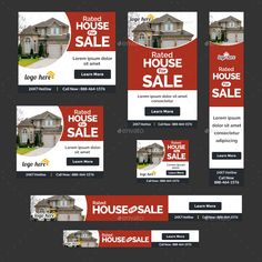 a set of real estate banners with houses for sale