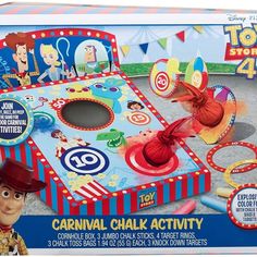 the toy story 4 carnival chalk activity set is in its box and it's ready to be played