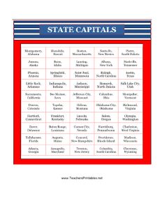 the state capital table with red, white and blue stripes