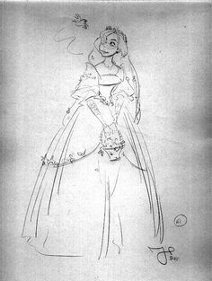 a black and white drawing of a woman in a dress