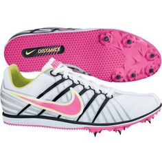 the nike distance golf shoe has pink soles and black, white, and yellow accents