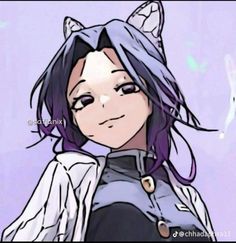 an anime character with purple hair and cat ears