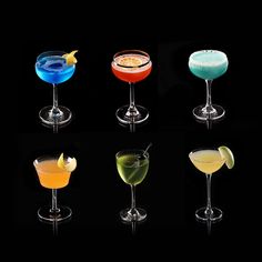 six different types of cocktails sitting on top of each other