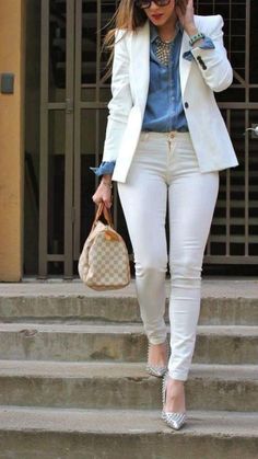 White Blazer Outfits, How To Wear White Jeans, Summer Office Outfits, Fashionable Work Outfit, Summer Work Outfits, Womens Business Casual, Outfit Jeans, Casual Work Outfits, Blazer Outfits