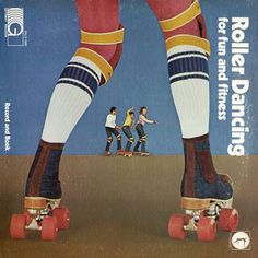 an advertisement for roller skates with people riding on them