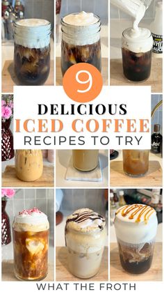 iced coffee recipe collage with text overlay that reads 9 delicious iced coffee recipes to try